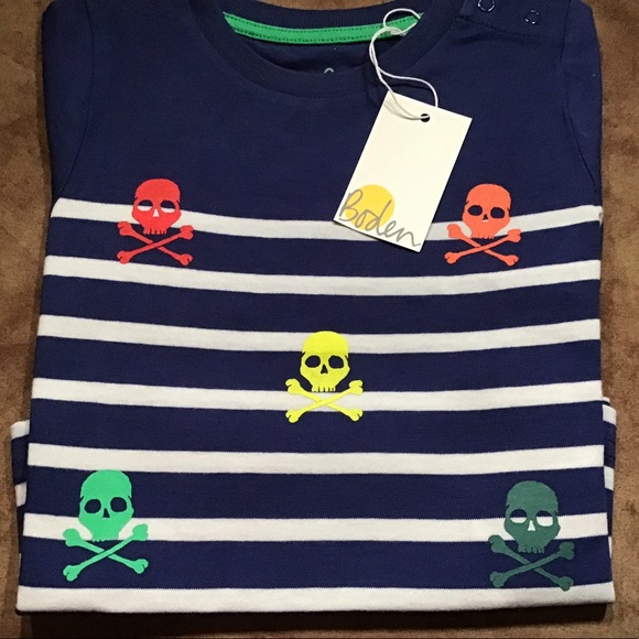 BODEN NWT AUTHENTIC BRETON STRIPES NAVY/WHITE 100% COTTON SKULL DESIGN TSHIRT - Picture 3 of 10